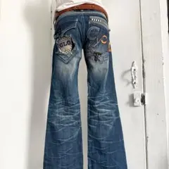 archive デニム セミフレアパンツ ローライズ 刺繍 y2k 平成ギャル