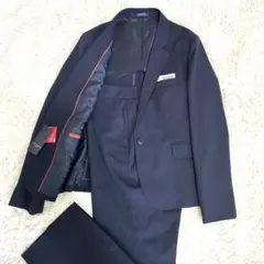 【未使用タグ付】アオキ 洗えるキレイスーツ 紺織柄ストライプ セットアップXL