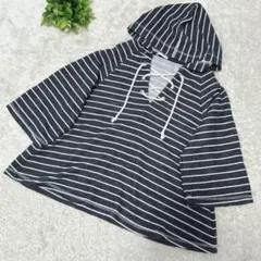 美品♡ 【ジーユー GU】 5分袖 スウェット (M) ボーダー 紺 白 フード