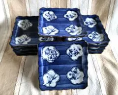 【有田焼】有山窯 青の花柄四角皿 約12.5㎝ 10枚セット★