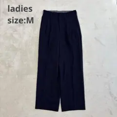 レディース タックワイドパンツ スラックス ウール100% ビジネス 紺