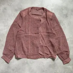 vintage ブラウス 小花柄 総柄 ピンク L ノーカラー 昭和レトロ