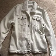 ホワイトデニムジャケット フリース襟
