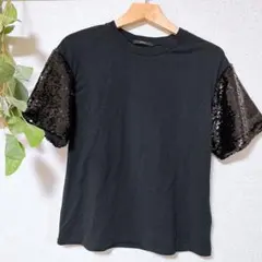 EMODA スパンコール付きブラックTシャツ FREEのサムネイル