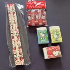 新品未使用　平成レトロ　ハローキティ鉛筆＆鉛筆キャップ＆消しゴム３個