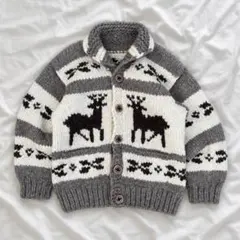 カナダ製 90’s vintage カウチンニット 鹿 カーディガン アメカジ