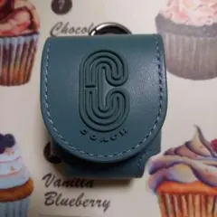COACH 青 レザー イヤホンケース　AirPods