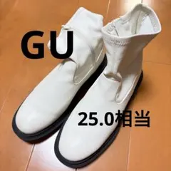 GU ジップ ショートブーツ 厚底 チャンキーヒール 25センチ相当 白のサムネイル