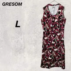 ワンピース　美品　L相当　11号　総柄　ノースリーブ　幾何学模様　ひざ丈