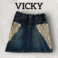 VICKY デニムミニスカート レース付き タイトスカート (1) ネイビー系