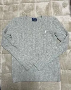 ☆RALPH LAUREN クルーネックカシミヤ混ケーブルニット ライトグレー☆