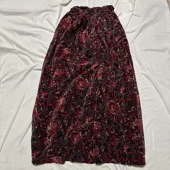 vintage ロングフレアスカート 花柄 ベロア風 レトロ クラシカル