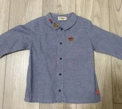 ミキハウスベア青と白のギンガムチェックシャツ