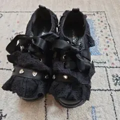 アンクルージュ♡レースリボン付き黒厚底サンダルのサムネイル