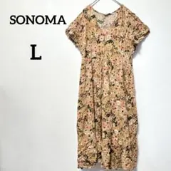 一点もの✨SONOMA 【L】花柄 半袖ひざ丈シャツワンピース 大人可愛い