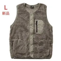 新品未使用 ストレッチフリースノーカラーベスト Lサイズ ブロンズグレー