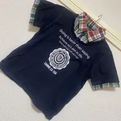 【COMME CA ISM】ネイビー Tシャツ チェック柄襟 120A
