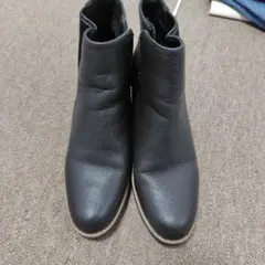 【24.5cm】レザー ブラック サイドゴアブーツ ヒール8cm