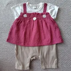 【値下げ】重ね着風 カバーオール 70cm ピンク/ベージュ