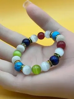 天然石ブレスレット（ラピス×ターコイズ×ホワイト×カーネリアン×グリーン）
