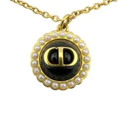 美品◇クリスチャンディオール メタル×レジンパール CDロゴ ネックレス