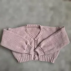 ピンク ニット カーディガン クロップド丈