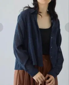 VICKY シアーデニムダブルポケットシャツ ブラックダークネイビーのサムネイル