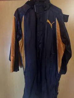 Puma フード付きベンチコート 黒/オレンジ160