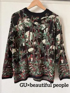 GU × beautiful people グラフィックニットプルオーバー M