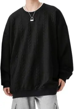 トレーナー メンズ ケーブル柄 ワッフル プルオーバー 3XL ホワイト