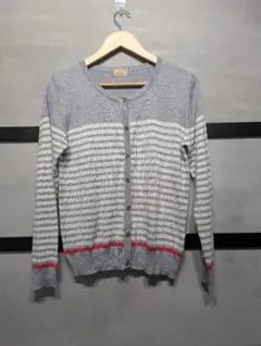 Celagre ボーダー柄ニットカーディガン L グレー系◆1891