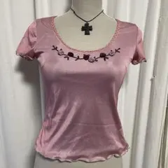 Y2K 花柄 半袖Tシャツ ピンク