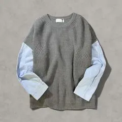 soeur7 スール7 異素材ドッキングニット シャツ切替 グレー 9号 日本製