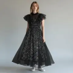 【美品】マーキュリーデュオ ワンピース ラッフルスリーブ シアー マオカラー