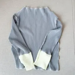 リブ編み長袖Tシャツ グレー/イエロー