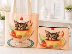 ちくわ様専用　茶トラ猫パン　丈夫な新品トート　猫キーホルダー付　大判　２点セットのサムネイル