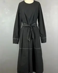 ZARA ザラ 長袖 ロングワンピース カットソー リボンベルト付き ブラック