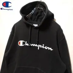 US古着 アメリカ古着 パーカー フーディ プリントロゴ チャンピオンロゴ 黒