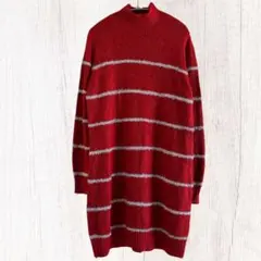 reference point ハイネックニットワンピース L レッド ボーダー