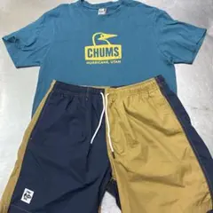 CHUMS ロゴプリント Tシャツ 青　パンツセット