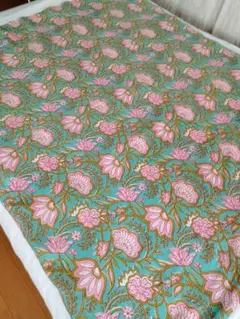 柔らかインドコットンの生地 2ヤード ブロックプリント布 綿100%