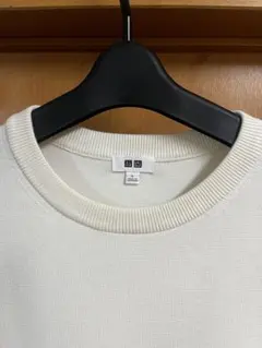 【美品】UNIQLO ウォッシャブルミラノリブクルーネックセーター　メンズL 白