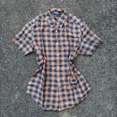 GAP 半袖シャツ　オレンジ　ネイビー　チェック　古着