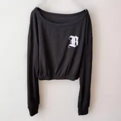 白Bロゴ刺繍長袖【M】クロップド 長袖 シャツ 着丈短め★