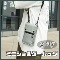 【グレー】ミニショルダーバッグ メンズ 財布ポシェット スマホ収納 コンパクト