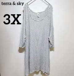 terra & sky 【3X】ボーダー 五分袖 Tシャツ ゆったり 大きめ