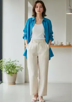 GU ジーユー リネンブレンドオーバーサイズシャツ Lサイズ