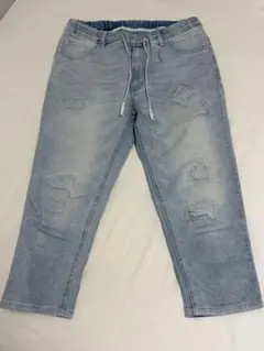 ライトブルー ダメージデニムパンツ