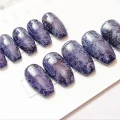 現品　ネイルチップ　韓国　うる艶　レース　マグネット　パープル　紫