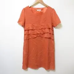 Deux Amour　オレンジ　フリル　半袖　ワンピース　Y958